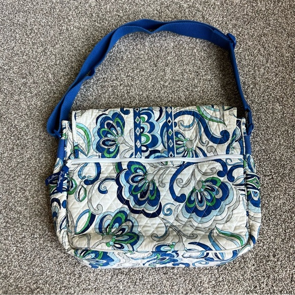 Vera Bradley White/Blue Messenger/Laptop Adjustable Strap Bag - Picture 7 of 8